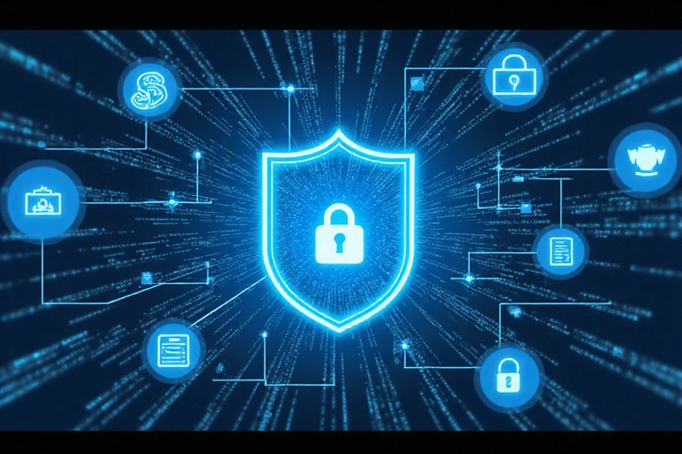 Data security illustration showing encryption and protection mechanisms