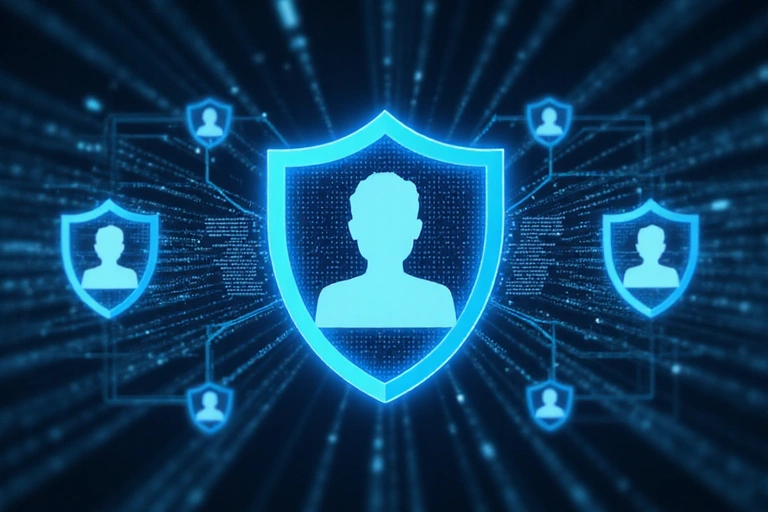 Data security illustration showing protected digital information